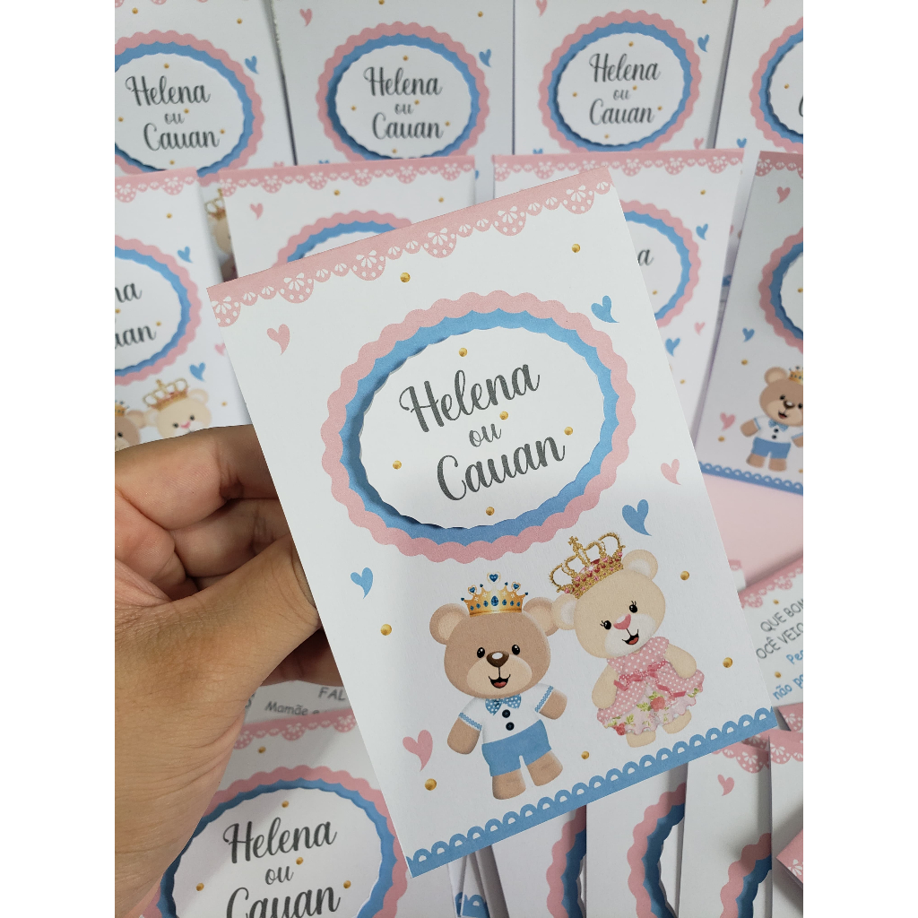 Kit centro de mesa agradecimento personalizado chá de bebê revelação ursinhos príncipe realeza aquarela - azul e rosa