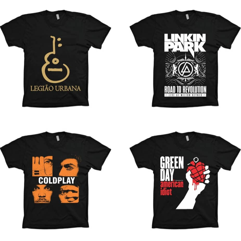 Camisetas Rock Bandas Nacionais e Internacionais  - Legião Urbana, Linkin Park, Coldplay, Green Day - 100% Algodão
