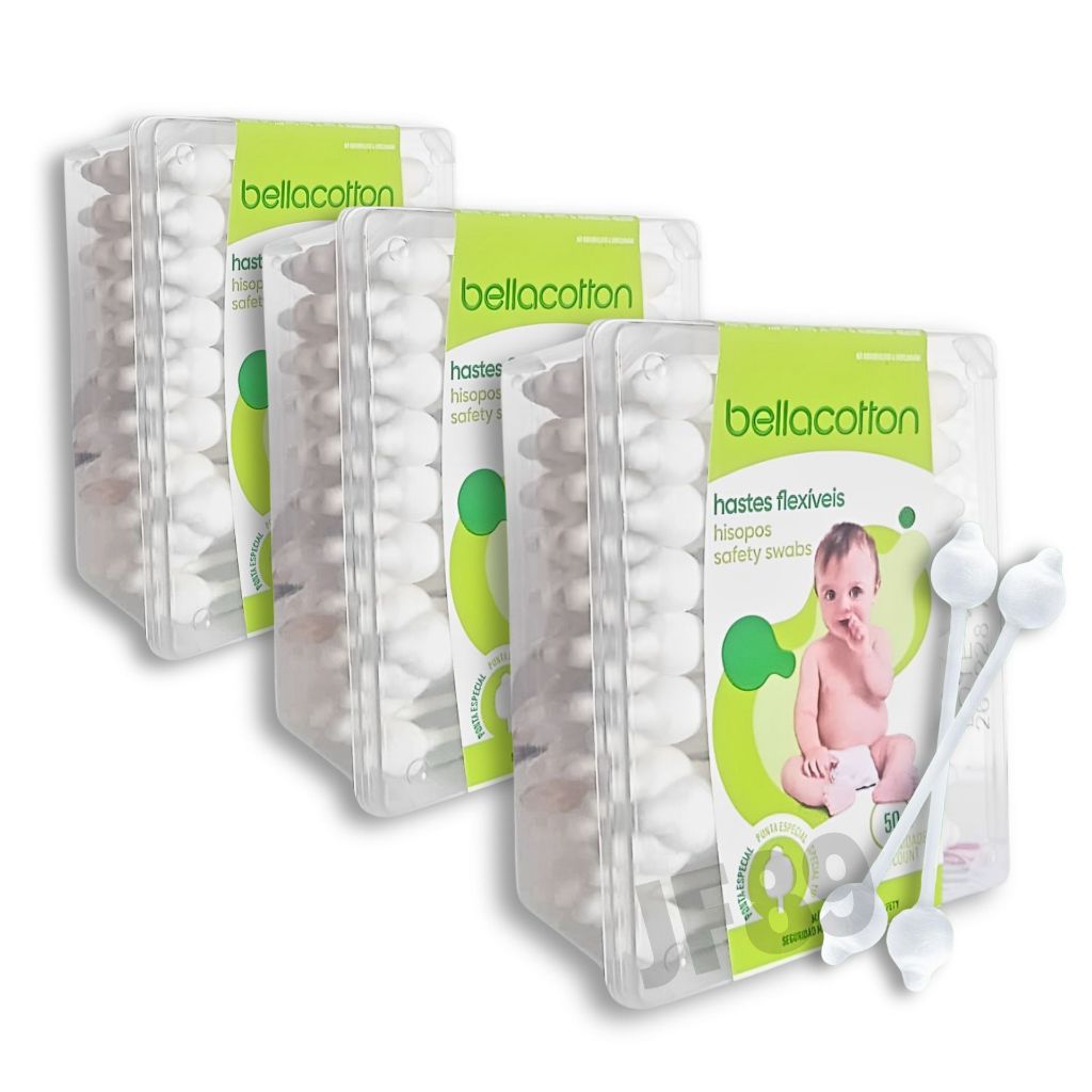 Haste Flexível Cotonete Bebe Bastonetes Bellacotton 3 Caixa Total 150 unidades