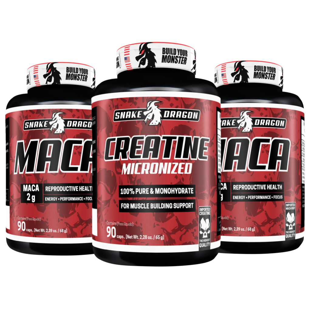 KIt Suplemento - 2x Maca Peruana Original, 90 cáps + Creatina Pura Monohydratada, 90 cáps - Snake Dragon