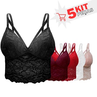 Kit 5 Cropped Feminino Alça Dupla Top de Renda com Bojo em Oferta na Shopee
