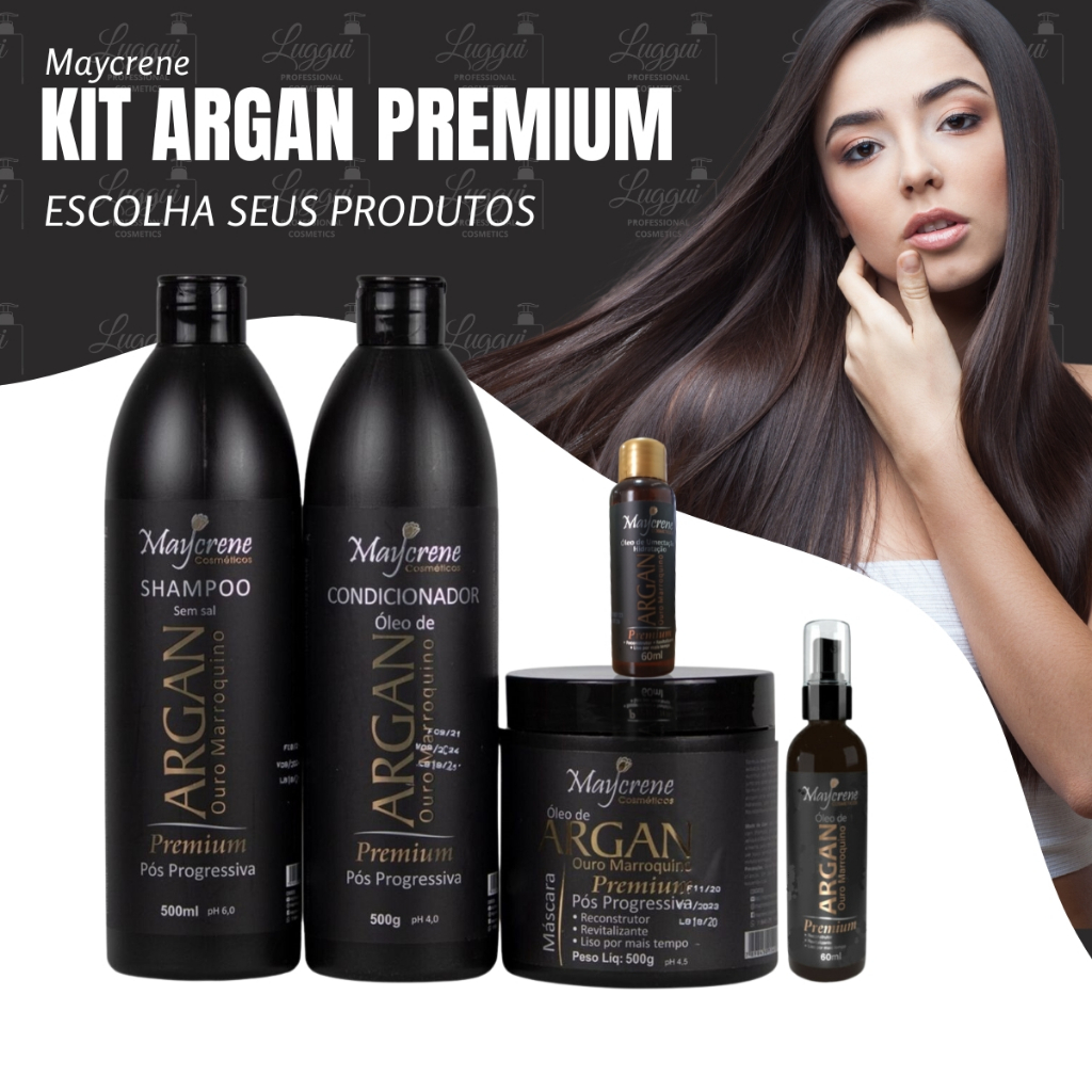 Kit Argan PREMIUM Pós Progressiva (até 5 PRODUTOS) - ESCOLHA SEUS PRODUTOS MAYCRENE em Oferta na Shopee