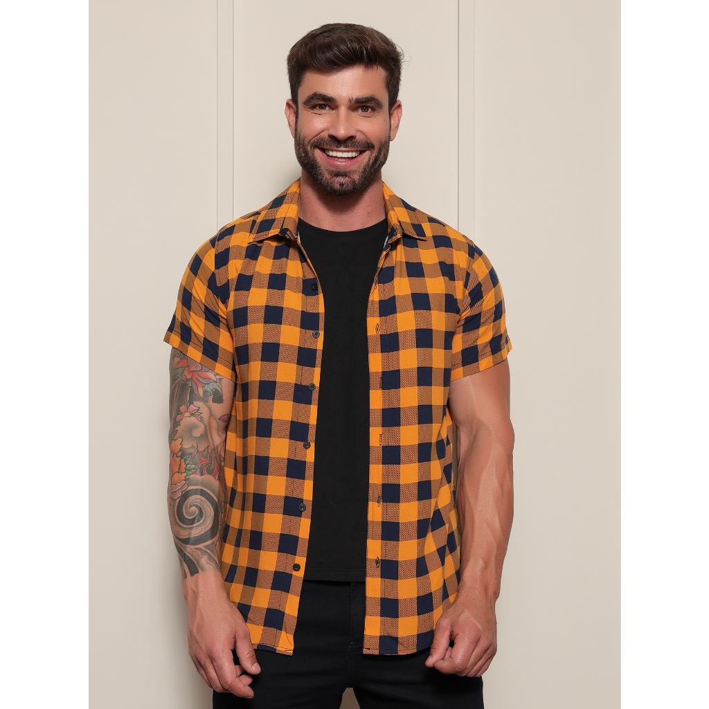 camisa xadrez masculina camisas manga curta viscose masculino colorida Quadriculada