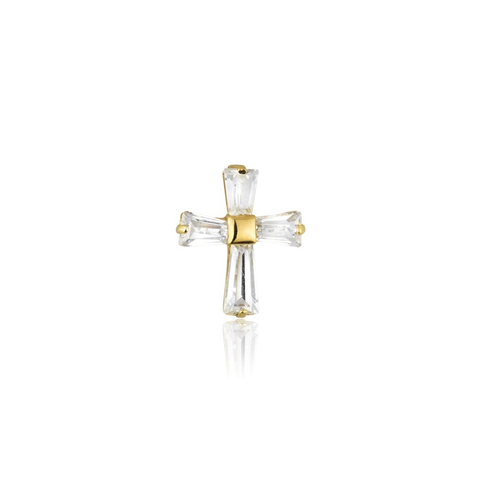 Pingente de Cruz Crucifixo Feminino Ouro 18k Zircônias Navete 13mm