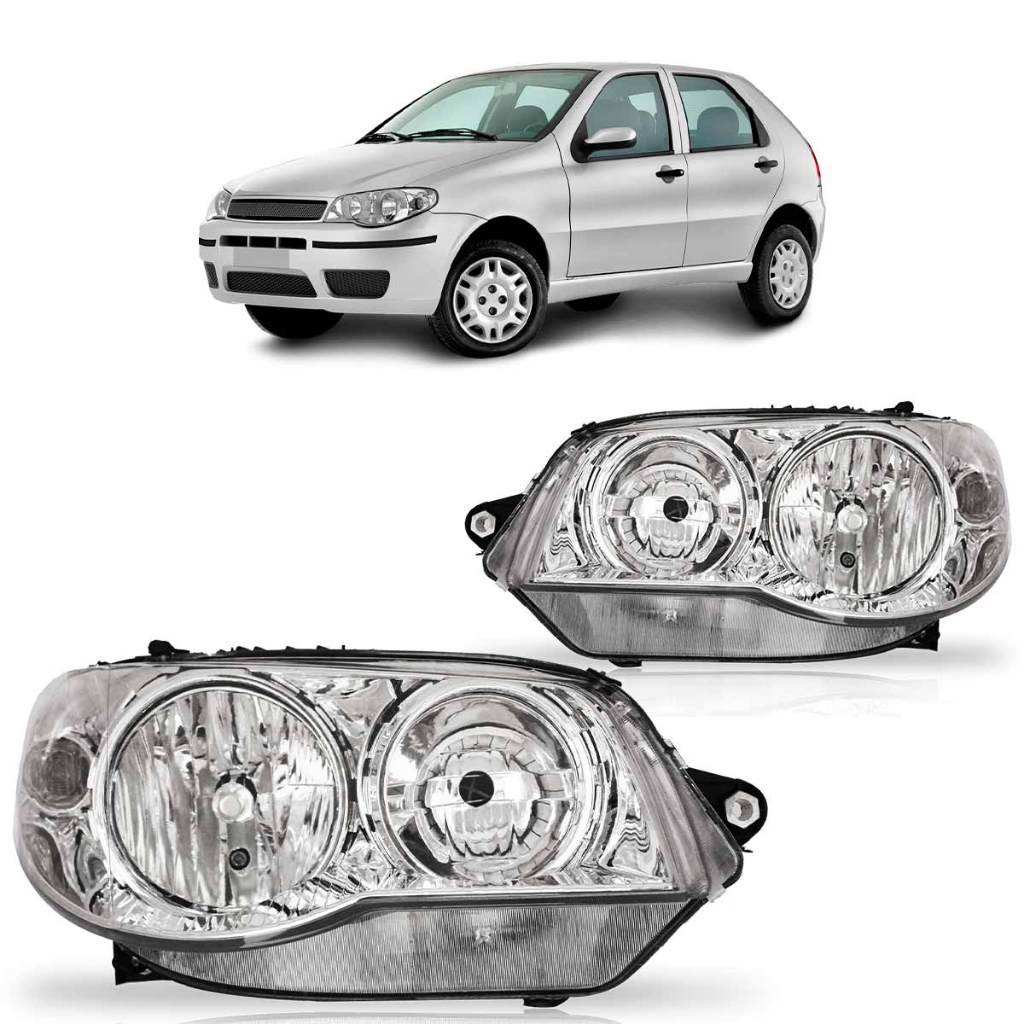 Par Farol Dianteiro Palio G3 2003 a 2016  Máscara Cromada Lente Lisa Acrilico em Oferta na Shopee