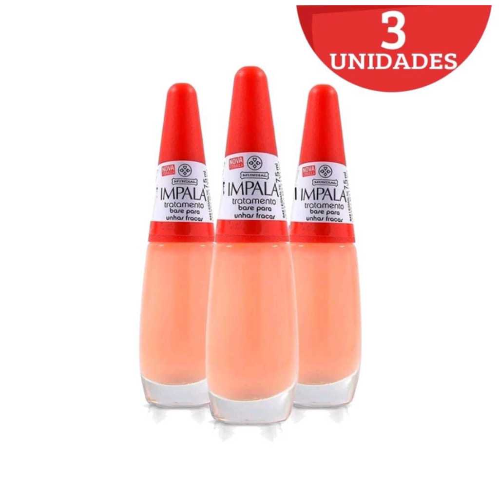 Kit 3 Esmalte de Unha Impala Tratamento Base Para Unhas Fracas