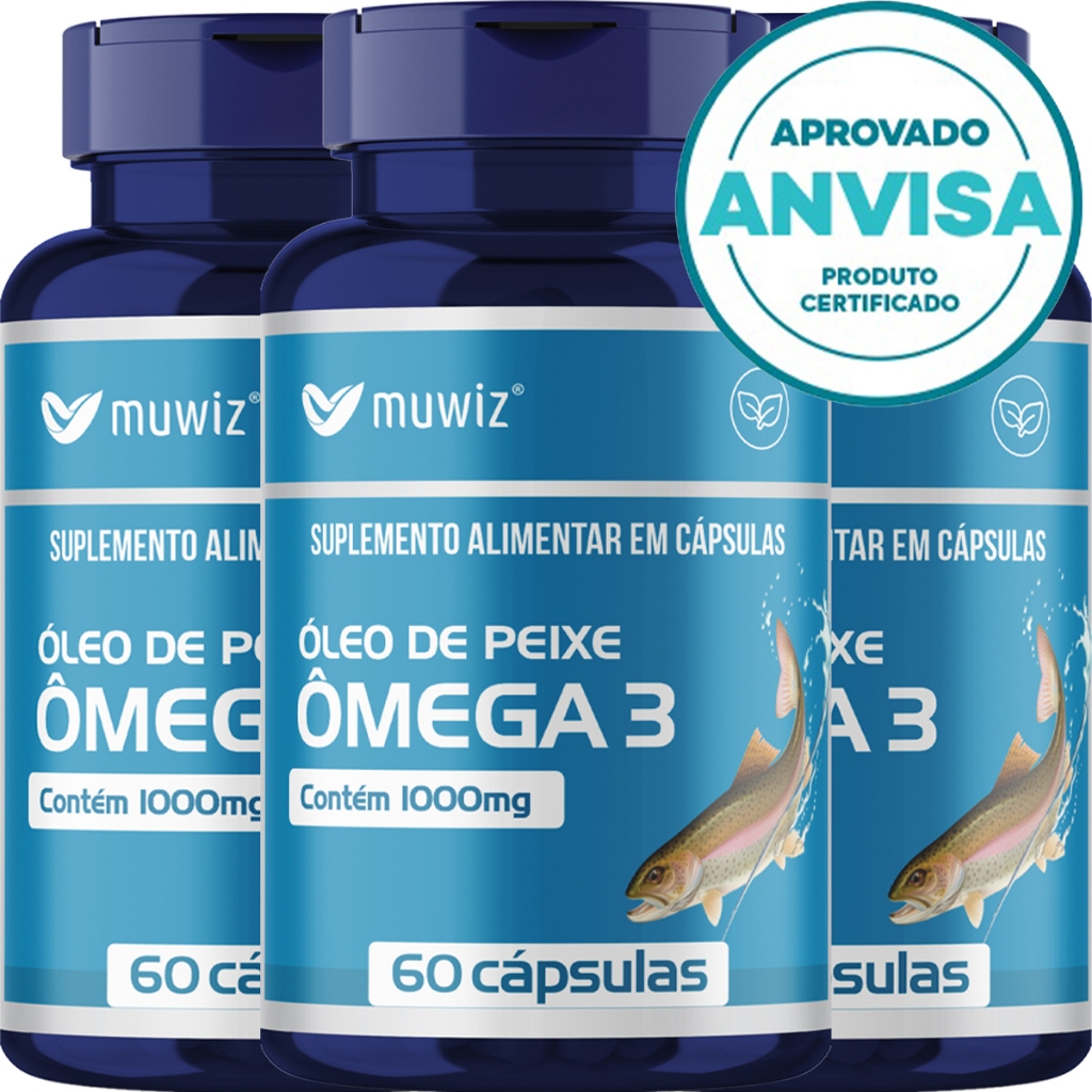 KIT 3 Unidades Ômega 3 - Óleo De Peixe - 60 Cápsulas 1000mg - Muwiz