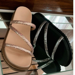Kit 2 Pares sandalias Papete Birken Strass Brilho Rasteirinha Feminina Promoção Entrega Rápida