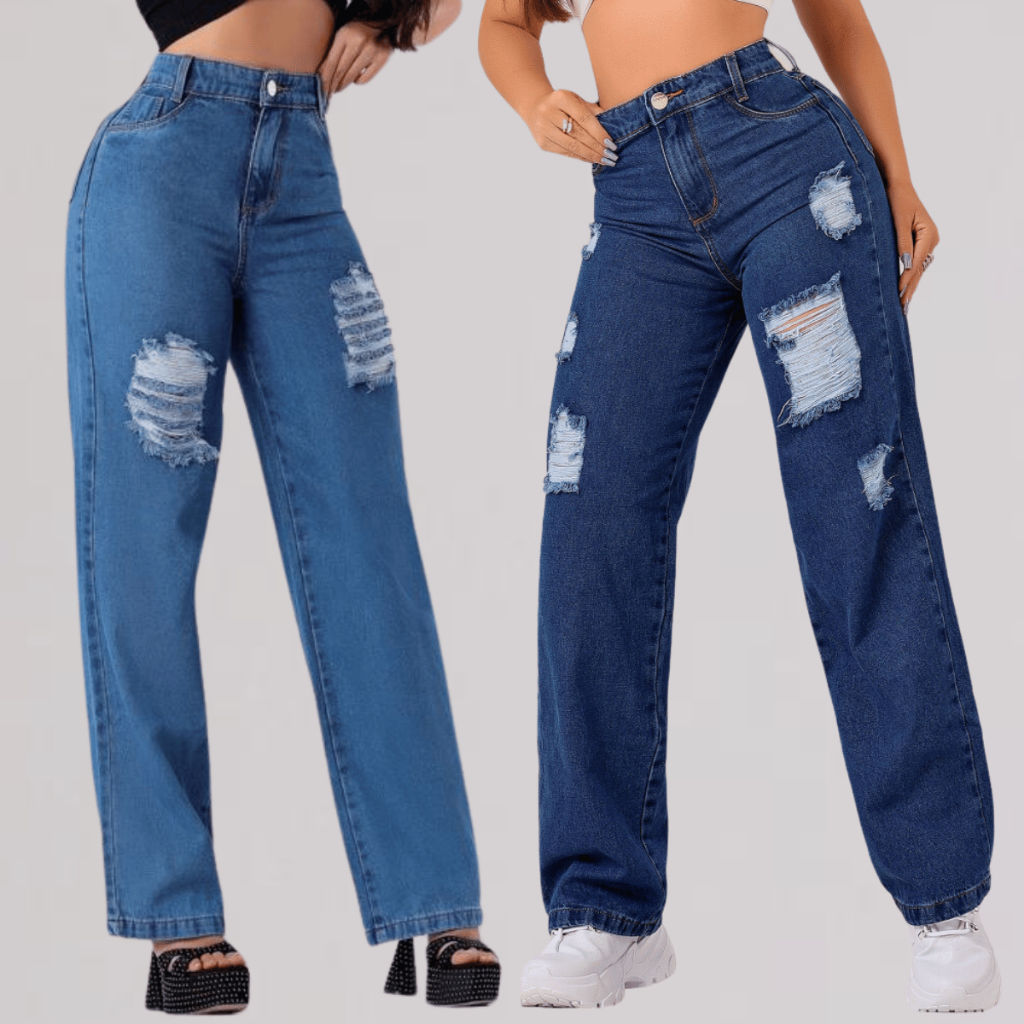 Calças Wind Leg Cintura Alta Tecido 100% Calça Jeans Feminina Wind Leg Boyfrend Pantalona