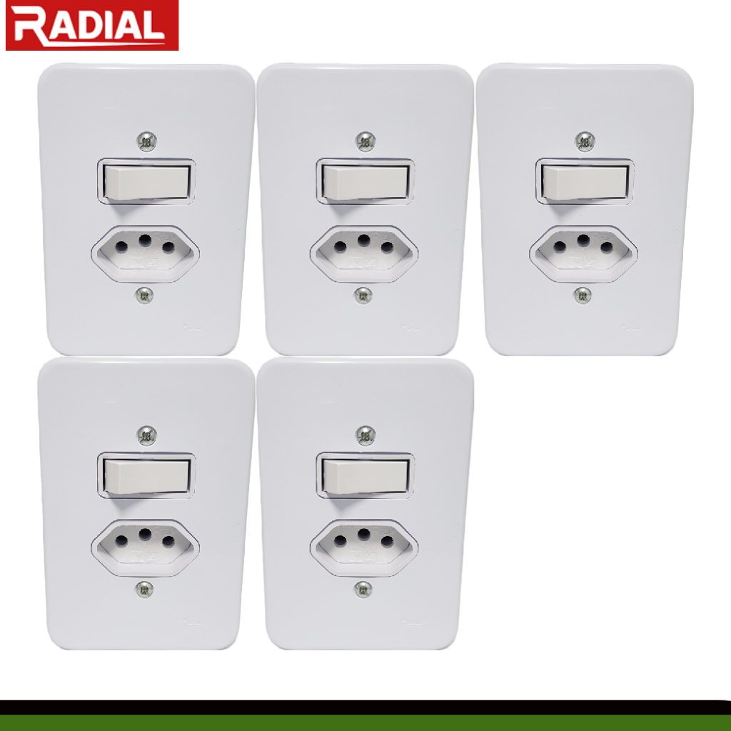 Kit 5un Tomada 20A Com Interruptor Apagador Simples 110v-220v