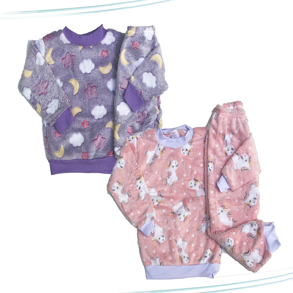 Kit 2 Conjuntos Fleece Pelúcia Quentinho Menina ou Menino Inverno Tamanhos 4 ao 8