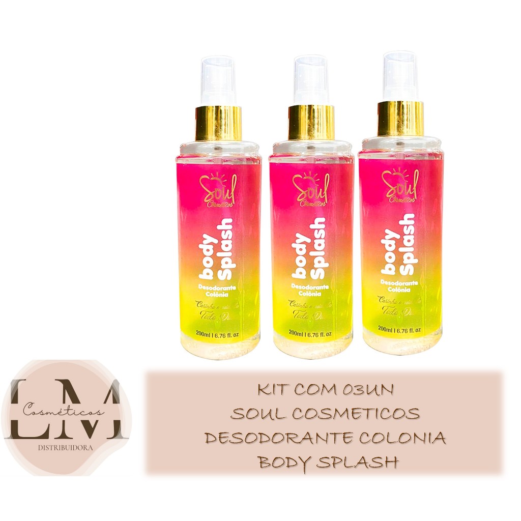 Kit com 03un Soul Cosmeticos Desodorante Colonia Body Splash  200ml em Oferta na Shopee