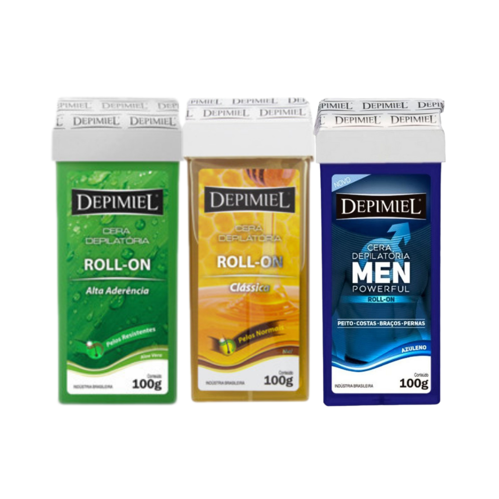 KIT 3 Cera Depilatória Roll-On  Pelos Normais Grossos e Resistentes 100g - Depimiel