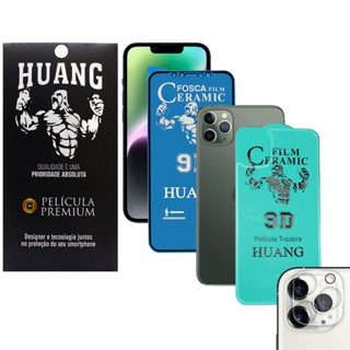 Kit Película Premium HUANG Cerâmica Privacidade Fosca HD + Cerâmica Traseira HD + Câmera Traseira 9H – Compatível com iPhone