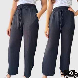 Calça Pantalona Preta Basica Duna Bolso Elastico Cintura