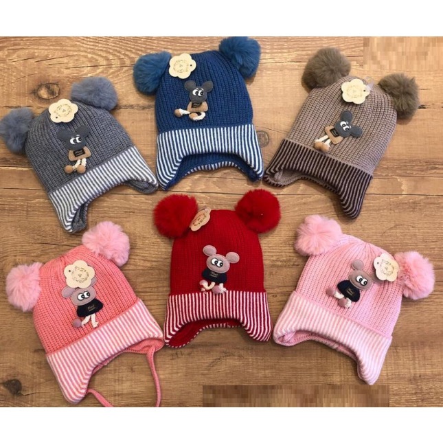 Touca/Gorro De inverno Frio para Bebe Gorro De Lã Infantil Forrada c/ Pompom Menina Menino Estilo Ovelhinha 2024