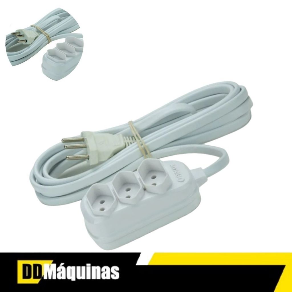 Extensão Tripolar Branca 3 Metros e 3 Tomadas - Fiolux em Oferta na Shopee