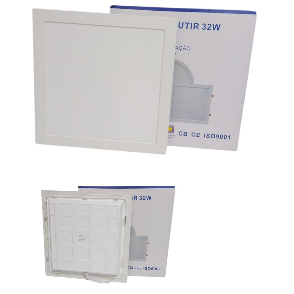 KIT 2 Luminária Plafon LED 32w Quadrado Embutir Branco Frio 6500k/Neutro 4000k de PVC bivolt Pop 1ª Linha Promoção