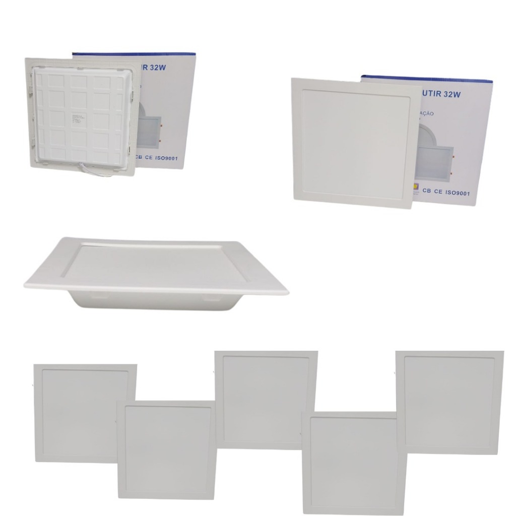 KIT 10 Luminária Plafon LED 32w Quadrado Embutir Branco Frio 6500k/Neutro 4000k de PVC bivolt Pop 1ª Linha Promoção