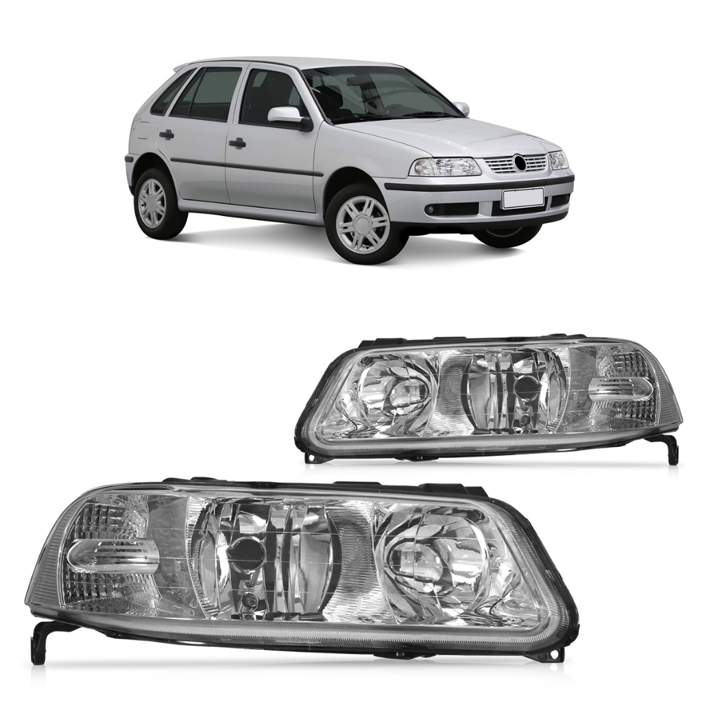 Farol Dianteiro Gol G3 1999 2000 2001 2002 A 2005 Máscara Cromada Foco Duplo Lente Lisa Acrilico