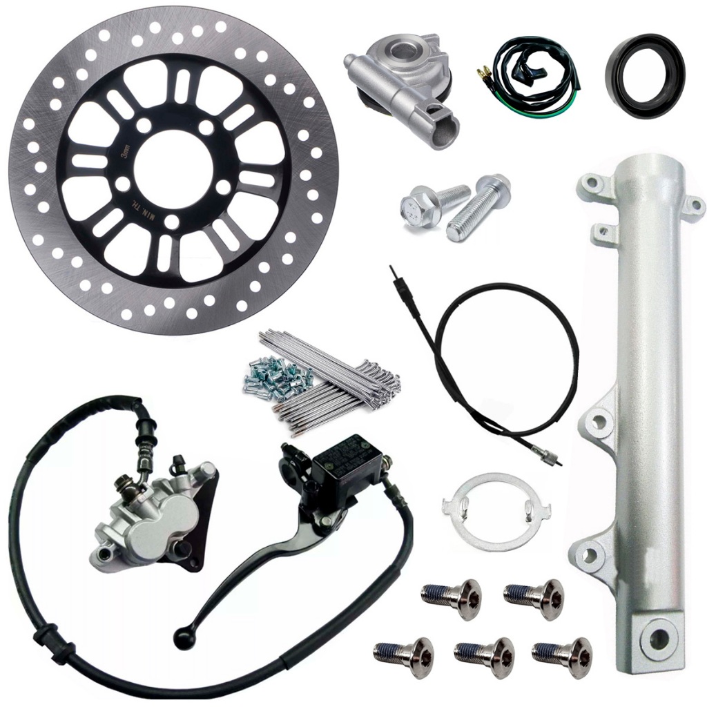Kit Sistema Freio A Disco Cg Titan Fan 150 Mix 2009 A 2013 Jogo Raio Garfo Canela Pinça Burrinho Flexível Stilo