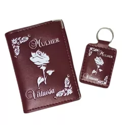 Kit Mulher Virtuosa Carteira Porta Documentos + Chaveiro Personalizado Dupla Face