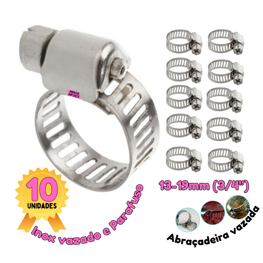 KIT 10 Abracadeiras Inox Vazado e Parafuso e modelo com Borboleta 13-19mm em Oferta na Shopee