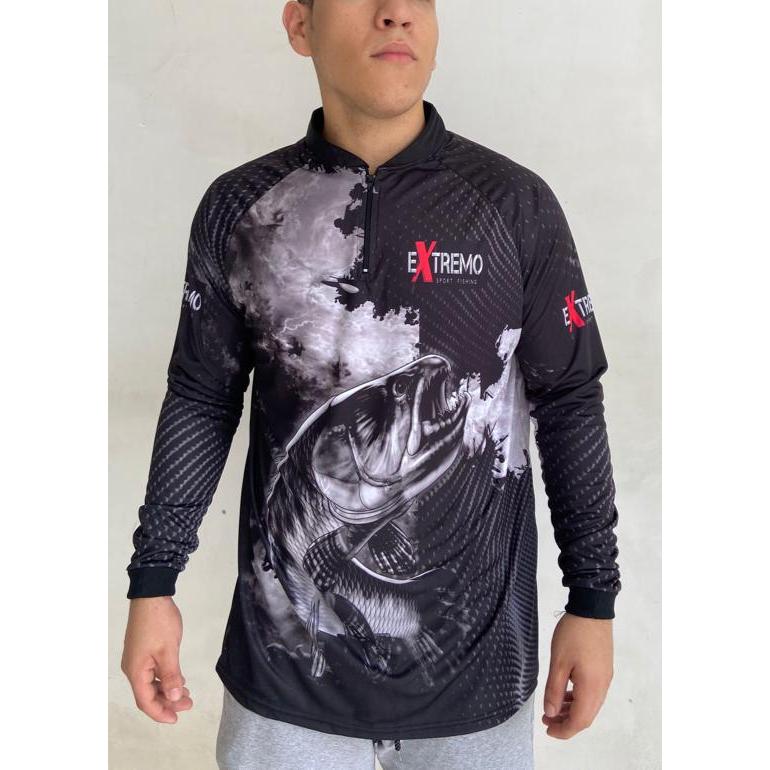 Camiseta de pesca com proteção UV50DRY (TRAIRA PRETA)