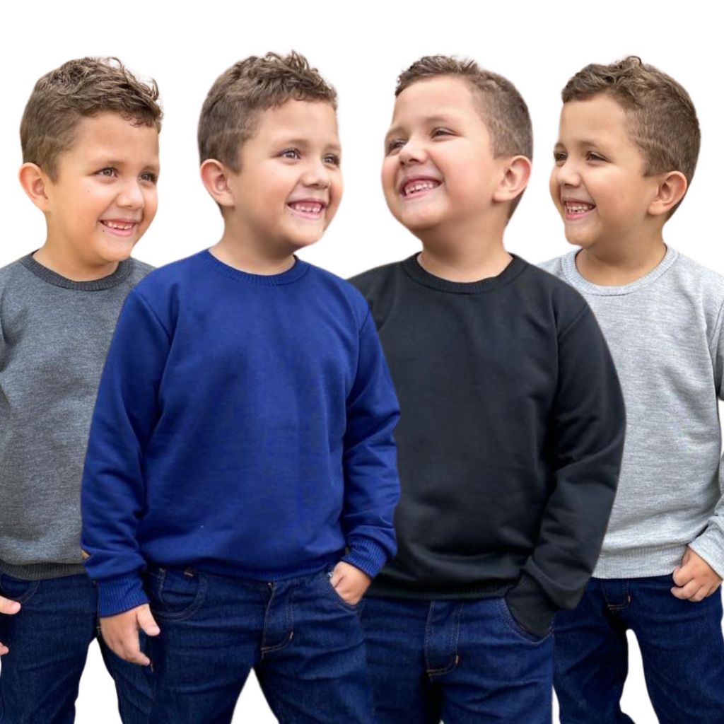 Kit 4 Blusas Manga Longa Moletom Moletinho Infantil Menino Segunda Pele em Oferta na Shopee