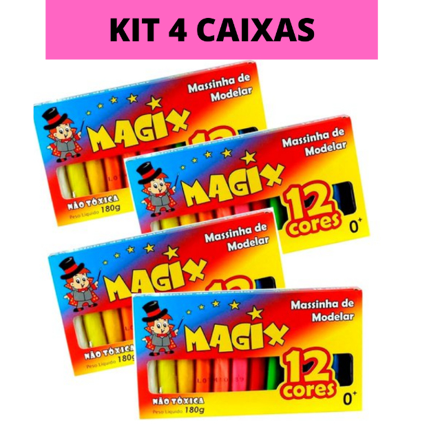 Massinha de Modelar 180g - 12 Cores Colorida magix -4 CAIXINHAS