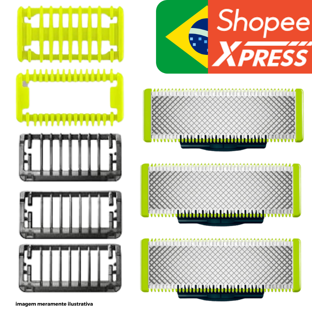 Lâmina Refil + Pente Para Barbeador Philips OneBlade e OneBlade Pro - QP1424, QP2510, QP2521, QP2522, QP2530, QP6510