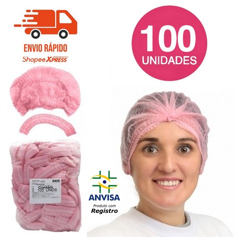 Touca Descartável Rosa TNT Elástico Duplo 100 Unidades em Oferta na Shopee
