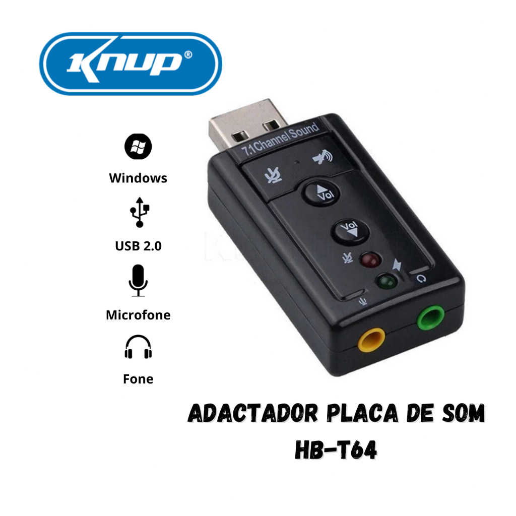Placa de Som Usb 7.1 Canais Adaptador Audio Fone de Ouvido