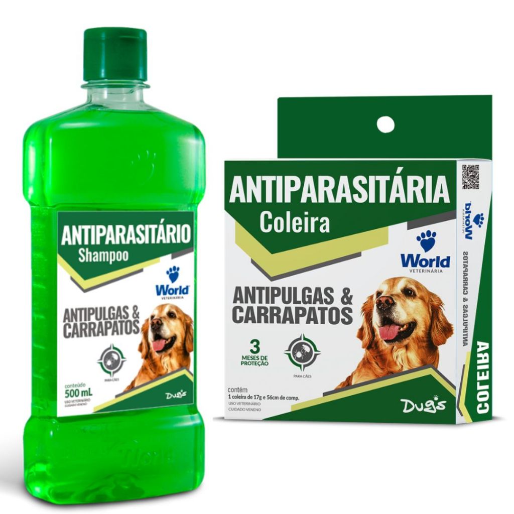 Coleira para cachorro anti pulgas e carrapatos + Shampoo Carrapaticida / Sabonete