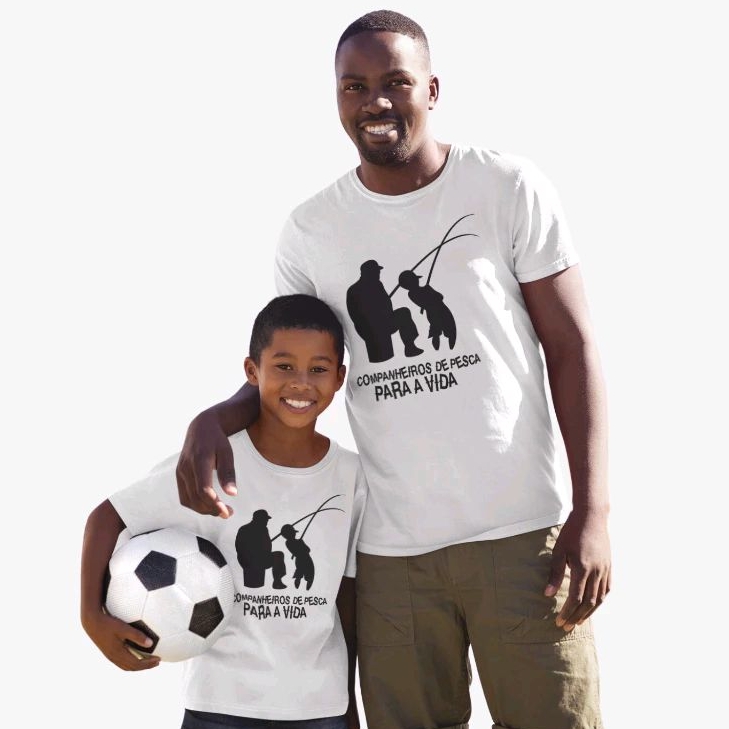 Kit 2 Camiseta Pai e Filho Estampa Pescaria Por Toda Vida Camisa 100% Poliéster