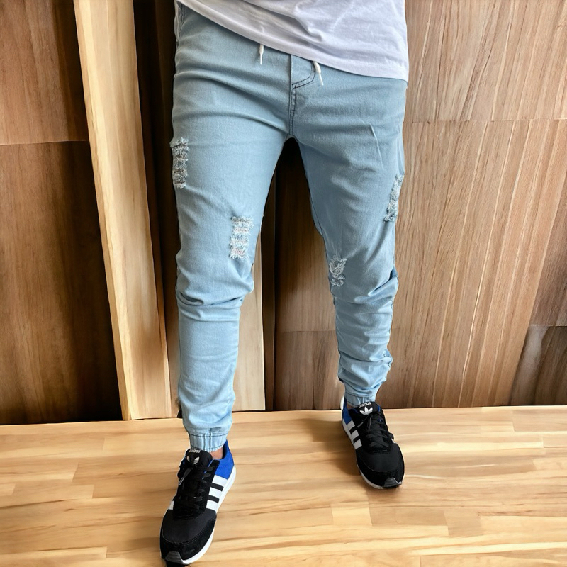 calça jeans masculina jogger jeans clara rasgada skinny lançamento