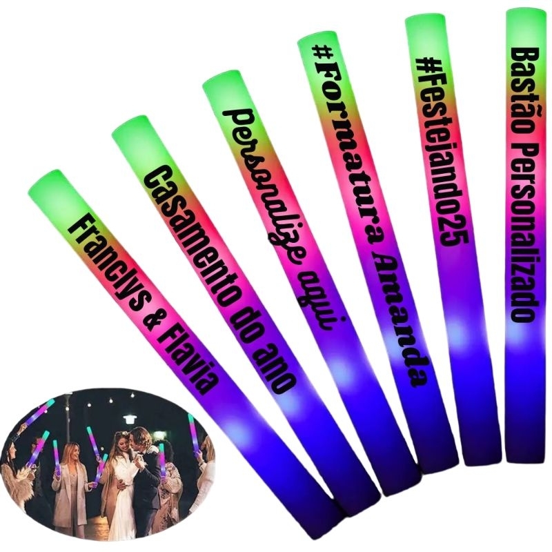 Bastão LED Personalizado Festas Casamento Led Personalizado Lembrancinha Formatura Aniversário Bastão Espuma Balada Festas Neon