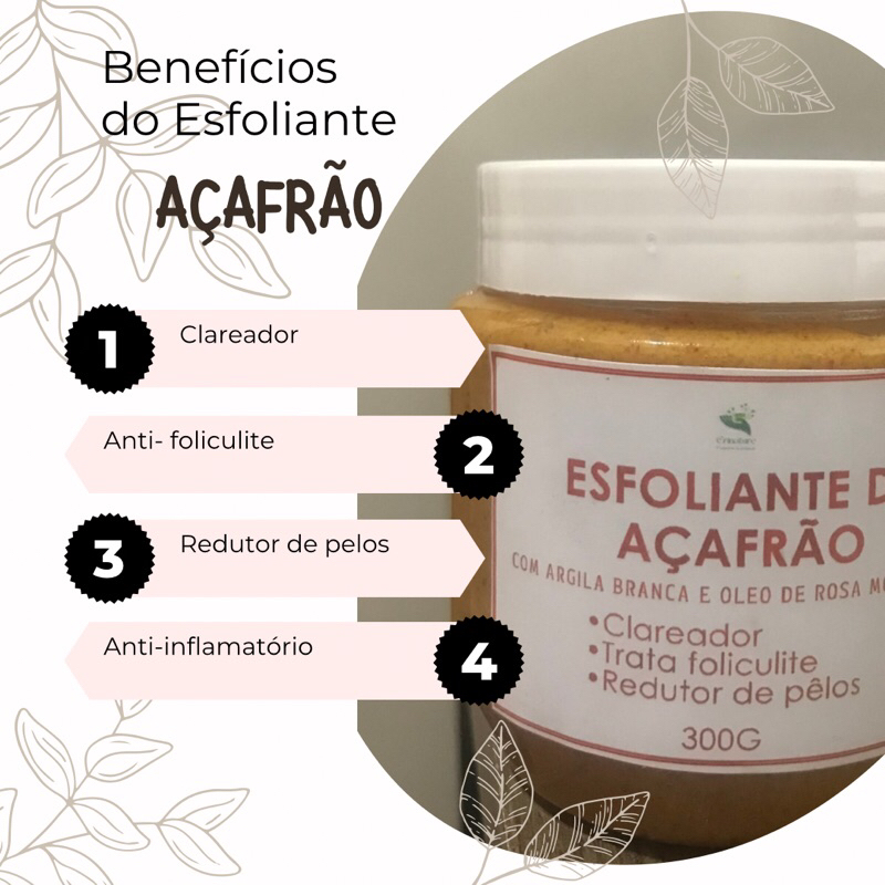pasta esfoliante açafrão argila branca e rosa mosqueta