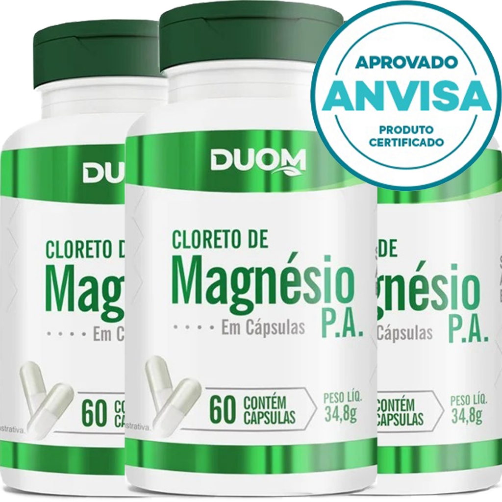 KIT 3 Unidades Cloreto De Magnésio P A - 60 Cápsulas 580mg - Duom