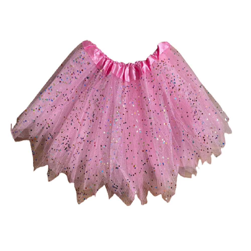 Saia de Tule Tutu com Glitter Cintura Cetim Fantasia Carnaval Haloween Cosplay Infantil 30 cm