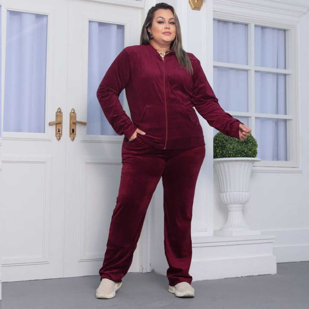 Conjunto Feminina Plus Size De Veludo Plush Blusa e Calça - CJT01 Tendencia 2026
