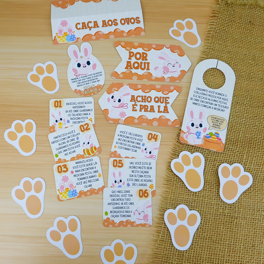 Kit Caça Aos Ovos Coelho Páscoa Brincadeira de Criança + 32 pegadas, pegadas coelho, páscoa, divertida em Oferta na Shopee