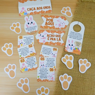 Kit Caça Aos Ovos Coelho Páscoa Brincadeira de Criança + 32 pegadas, pegadas coelho, páscoa, divertida em Oferta na Shopee