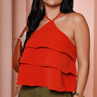 Blusa Feminina Blusinha Bata 3 babados Tecido Duna Amarração Tendência Moda Verão