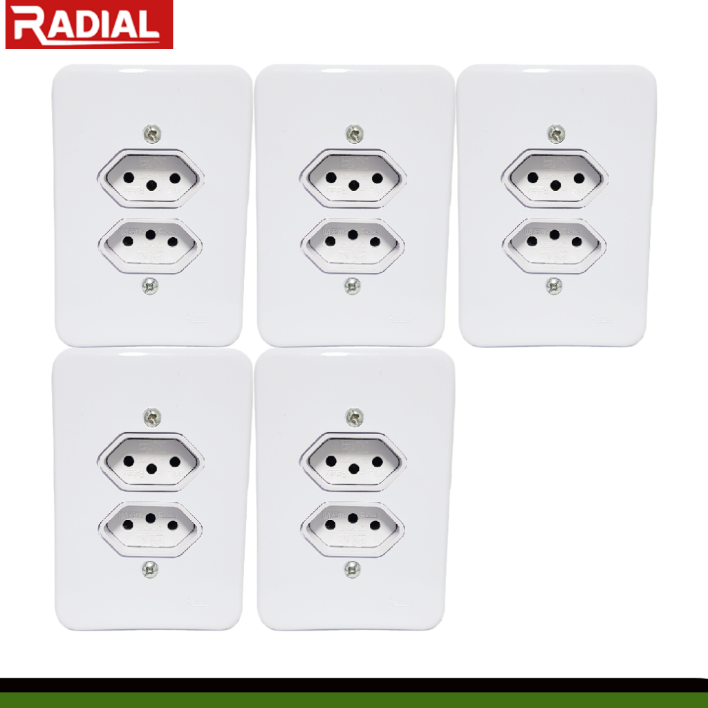 Kit 5un Tomada Dupla 10A Simples Completa 110v-220v