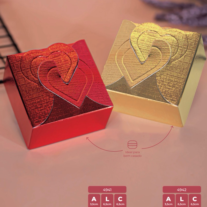10~60 CAIXAS BEM CASADO DOCES CORAÇÃO EMBALAGEM NATAL 2025 OURO OU VERMELHA 4951/ 4952