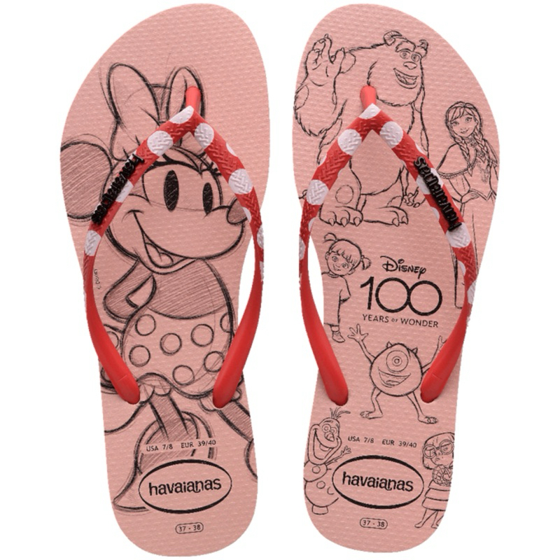 Chinelo Havaianas Slim Disney Minnie Mickey Tira Fina 100 Anos Feminina Infantil