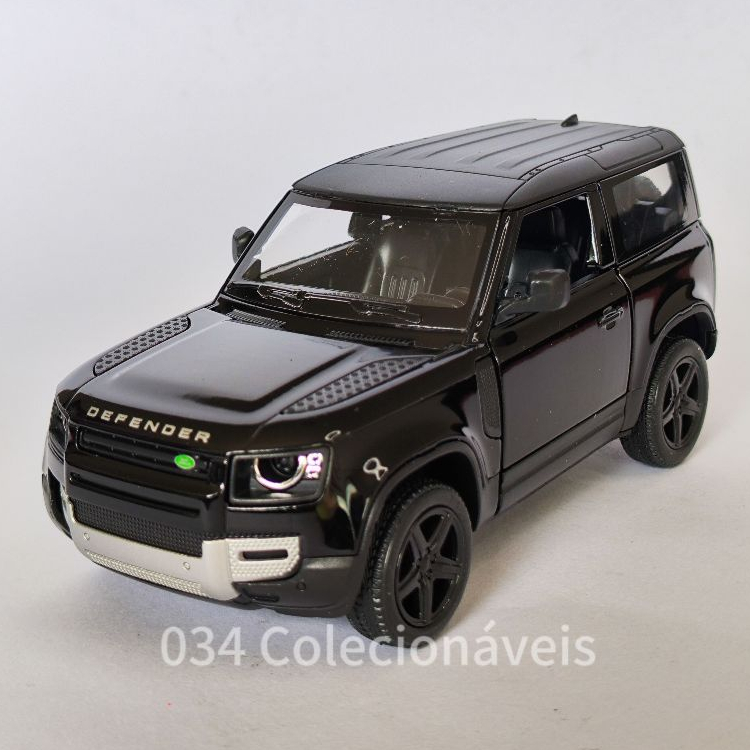 Miniatura Carrinho de Coleção de Ferro Land Rover Defender 90 1/36 Com Fricção Preto Kinsmart
