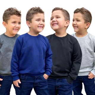Kit 4 Blusas de Frio Infantil Moletom Moletinho Gola Redonda Unissex em Oferta na Shopee