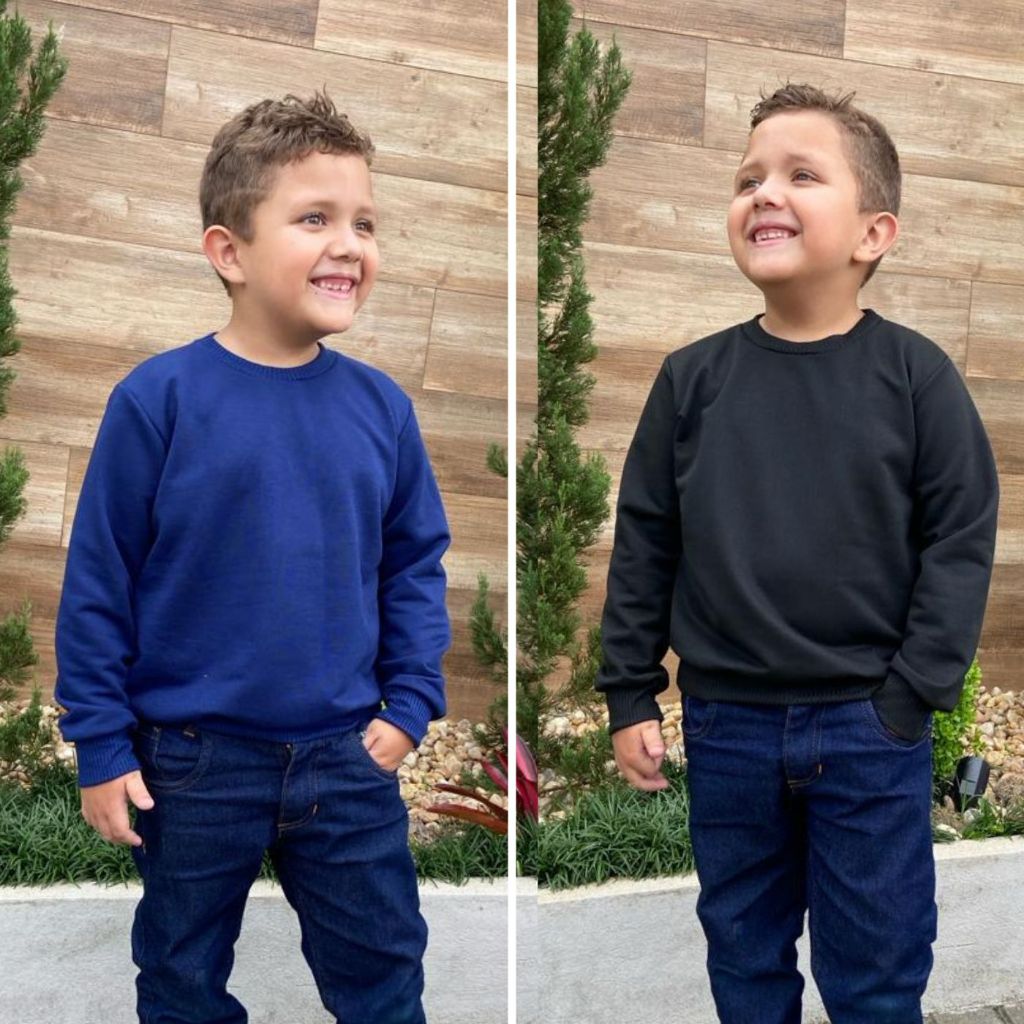 Kit 2 Blusas de Frio Infantil Moletom Moletinho Gola Redonda Unissex em Oferta na Shopee